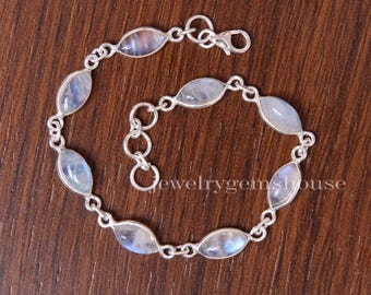 Rainbow Moonstone Bracelet, 925 Sterling Silver Bracelet, Marquise Gemstone Bracelet, Handmade Jewelry Bracelet, Birthday Gift for Sister