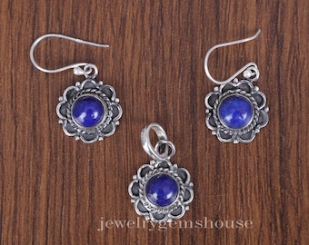 Lapis Lazuli Gemstone Jewelry, 925 Sterling Silver, Available as Only Pendant, Only Earring, Pendant Earring Set Jewelry, Gift For Her