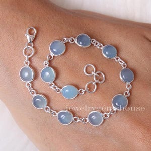 Natural Aquamarine Bracelet, 925 Sterling Silver Bracelet, Round Gemstone Bracelet, Adjustable Silver Bracelet, March Birthstone Jewelry