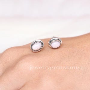 Pink Opal Studs, 925 Sterling Silver, Gemstone Studs, October Birthstone Studs, Minimalist Jewelry, Push Back Studs, Stone Sourced from Peru
