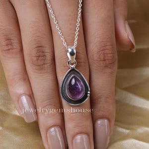 Amethyst Pendant, 925 Sterling Silver Pendant, Gemstone Necklace, February Birthstone Pendant, Teardrop Pendant, Crystal Pendant, Women Gift