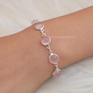 Rose Quartz Bracelet, 925 Sterling Silver Bracelet, January Birthstone, Handmade Bracelet, Adjustable Bracelet, Boho Jewelry, Gift For Women