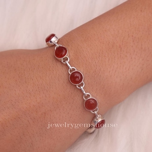 Natural Carnelian Bracelet, 925 Sterling Silver Bracelet, Round Gemstone Bracelet, Women Silver Jewelry, Cabochon Bracelet, Gift For Her