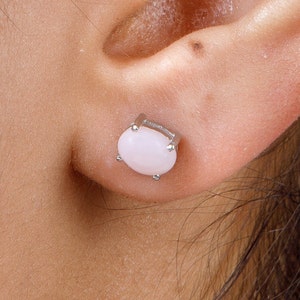 Natural Pink Opal Oval Stud Earrings, Earrings Jewelry for Her, Bridesmaid Gift, Gemstone Jewelry, Natural Gemstone, Birthday Gift for Mom