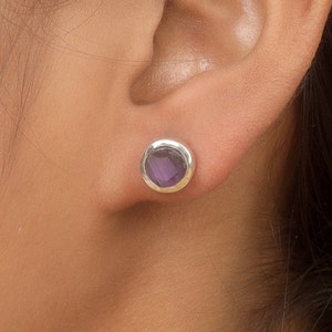 Raw Amethyst Stud Earrings, 925 Sterling Silver Earrings, Natural Stone Studs, Dainty Women Silver Jewelry, Stone Sourced from Brazil
