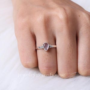 Rosenquarz Ring, 925 Sterling Silber Ring, Birne Edelstein Ring, Januar Birthstone Schmuck, zierlicher Ring, Ring für Frauen, jeden Tag Geschenk Ring
