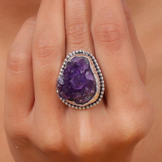 Bague En Or 18K Avec Améthyste Brute - Taille 51 - Style Solitaire - Bijou Occasion à Prix Attractif