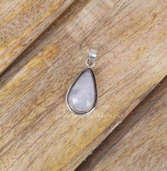 Rainbow Moonstone Teardrop Pear Shape Pendant Polished Sterling Silver Rainbow Moonstone Teardrop Pear Shape Pendant Polished Sterling Silver