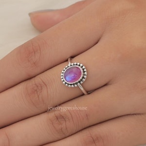 Pink Rainbow Moonstone Ring, 925 Solid Sterling Silver Ring, Gemstone Ring, Handmade Moonstone Ring, Ring for Women, Boho Silver Jewelry