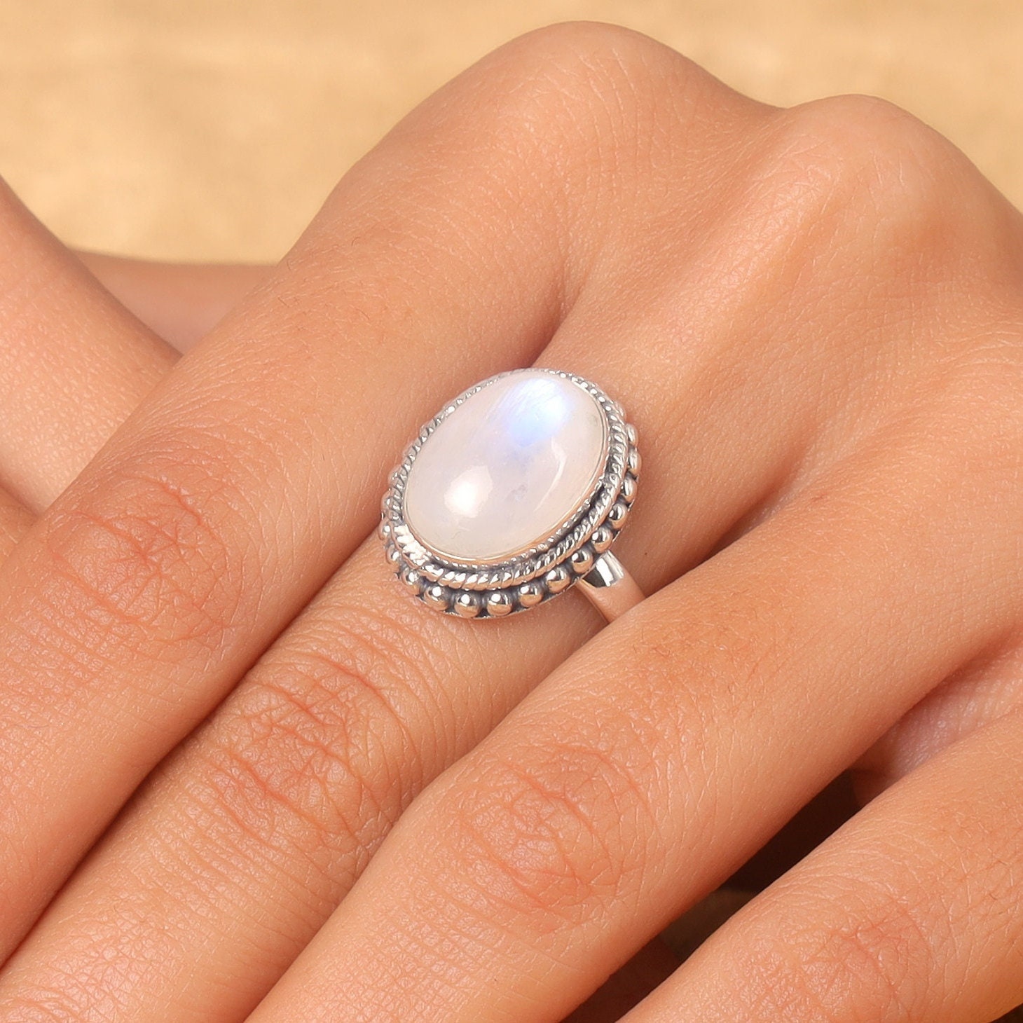 TATIANA☆[SILVER925] Moonstone Oval ring Rainbow Moonstone Ring, 925 Sterling Silver Ring, Oval