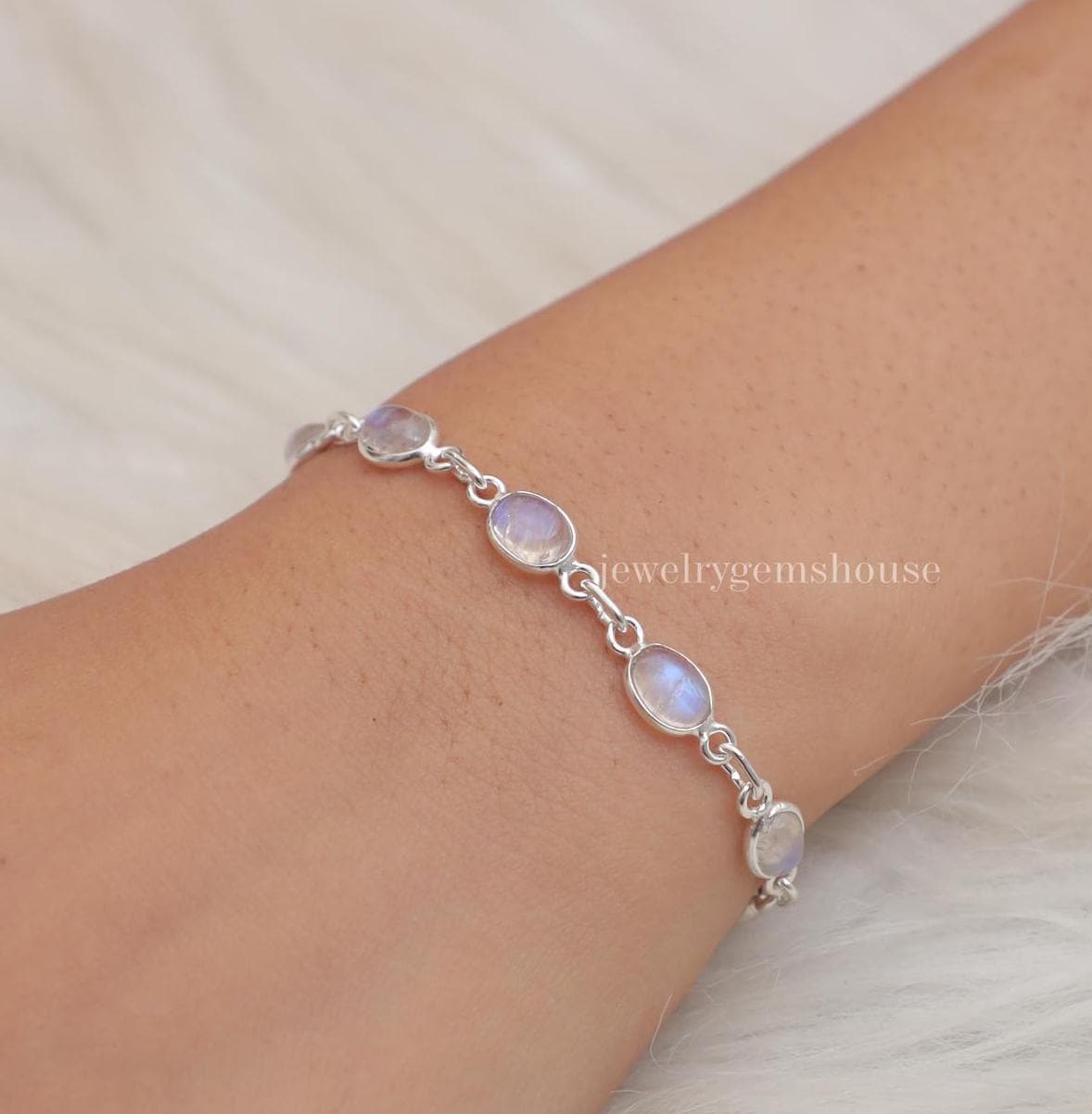 Rainbow Moonstone Bracelet, 925 Sterling Silver Bracelet, June Birthstone, Oval Gemstone Bracelet, Handmade Bracelet, Bracelet for Women
