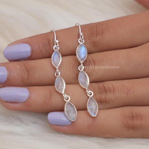 Rainbow Moonstone Earrings, 925 Sterling Silver Earrings, Marquise Gemstone Earrings, Handmade Earrings, June Birthstone Earrings