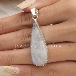 Rainbow Moonstone Pendant, 925 Sterling Silver Pendant, June Birthstone Pendant, Gemstone Necklace, Handmade Jewellery, Pear Shaped Pendant