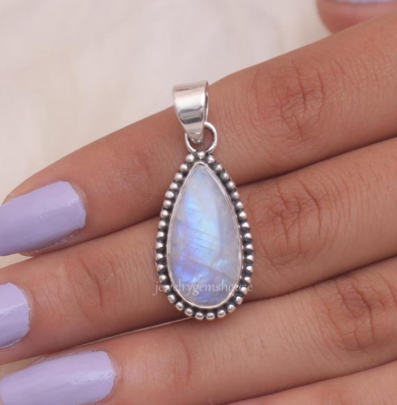 Pendentif Ovale En Pierre De Lune Naturelle Avec Argent Sterling 925 – Bijou Neuf Sans Emballage