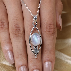 Rainbow Moonstone Pendant, Blue Topaz Pendant, 925 Sterling Silver Pendant, Boho Pendant, Statement Pendant, Handmade Pendant, Gift for Her