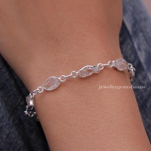 Herkimer Diamond Bracelet, 925 Sterling Silver Bracelet, Rough Gemstone Bracelet, Women Silver Bracelet, Handmade Jewelry, Elegant Bracelet