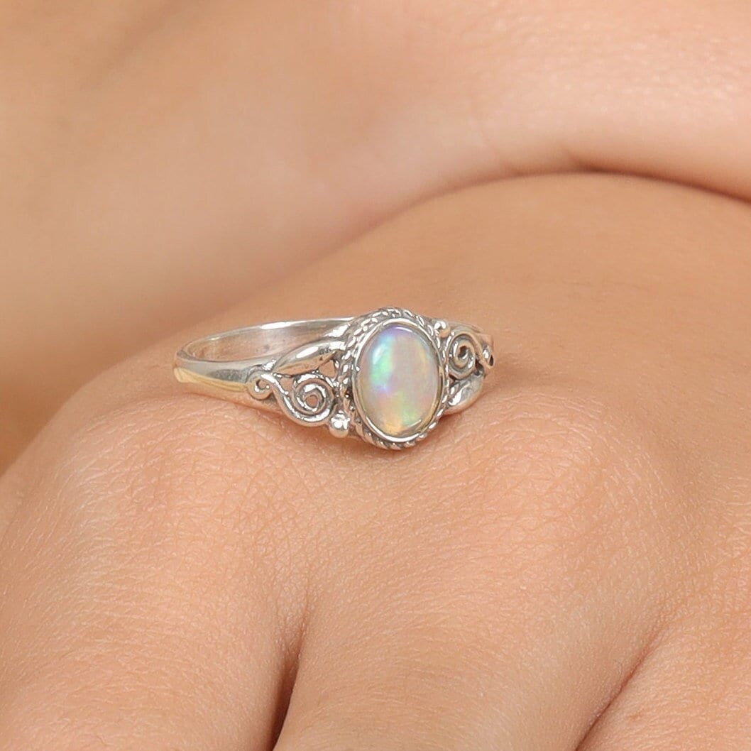 Bague En Argent Sterling 925 Avec Opale De Feu Et Améthyste éthiopienne - Fait Main, Taille Réglable, Neuve