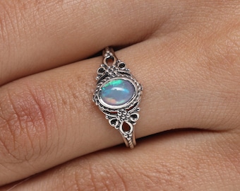 Ethiopian Opal Ring, 925 Sterling Silver Ring, October Birthstone Ring, Gemstone Silver Ring, Women Ring, Engagement Ring, Handmade Jewelry