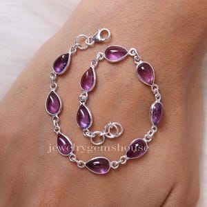 Amethyst Bracelet, 925 Sterling Silver Bracelet, Pear Gemstone Bracelet, Minimalist Silver Jewelry, Handmade Bracelet, Wedding Gift for Her