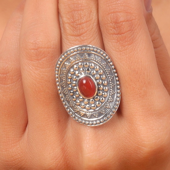 Autentico anello con pietre preziose corniola in argento sterling