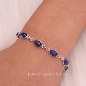 Lapis Lazuli Bracelet, 925 Sterling Silver Bracelet, Blue Gemstone Bracelet, Halloween Jewelry, Adjustable Bracelet
