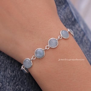 Aquamarine Bracelet, 925 Sterling Silver Bracelet, March Birthstone Bracelet, Natural Gemstone Bracelet, Women Silver Jewelry Gift for Her