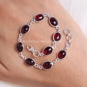 Garnet Bracelet, 925 Sterling Silver Bracelet, January Birthstone Bracelet, Oval Gemstone Bracelet, Handmade Jewelry, Bracelet for Women