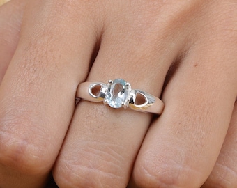 Aquamarine Ring, 925 Sterling Silver Ring, Gemstone Ring, March Birthstone Ring, Promise Ring, Engagement Ring, Gift for Her, Promise Ring