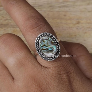 Abalone Shell Ring, 925 Sterling Silver Ring, Gemstone Ring, Handmade Ring, Boho Ring, Women Silver Jewelry, Hippie Ring, Gift For Her