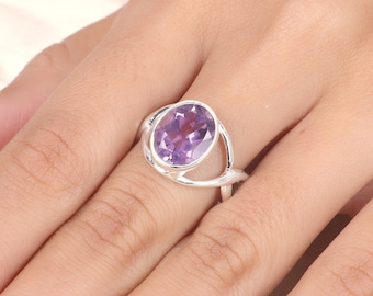 Natural Amethyst Ring, Handmade Silver Ring, 925 Sterling Silver Ring, Birthstone Ring, Gemstone Ring, Ring for Women, Purple Amethyst Ring