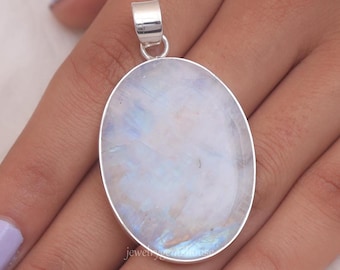 Rainbow Moonstone Pendant, 925 Sterling Silver Pendant, Crystal Pendant, June Birthstone Necklace, Handmade Silver Jewelry, Gift For Her