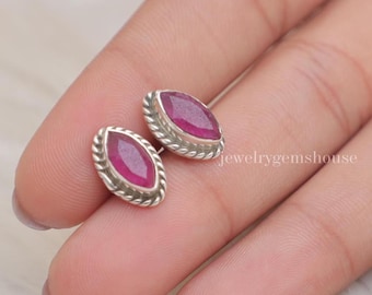 Boucles D'oreilles En Argent 925 Ovale Rubis & Saphir - GemsPorium, Pierres Naturelles