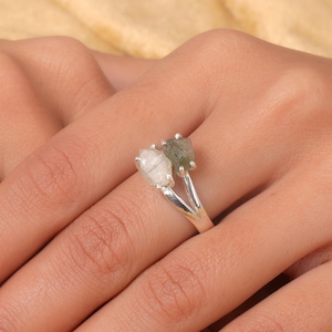 Moldavite Ring, Herkimer Diamond Ring, 925 Sterling Silver Ring, Ring for Women, Handmade Ring, Genuine Moldavite Ring, Raw Moldavite Ring
