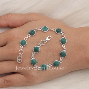 Malachite Bracelet, 925 Sterling Silver Bracelet, Round Shape Bracelet, Bohemian Jewelry, Adjustable Bracelet, Women Silver Bracelet