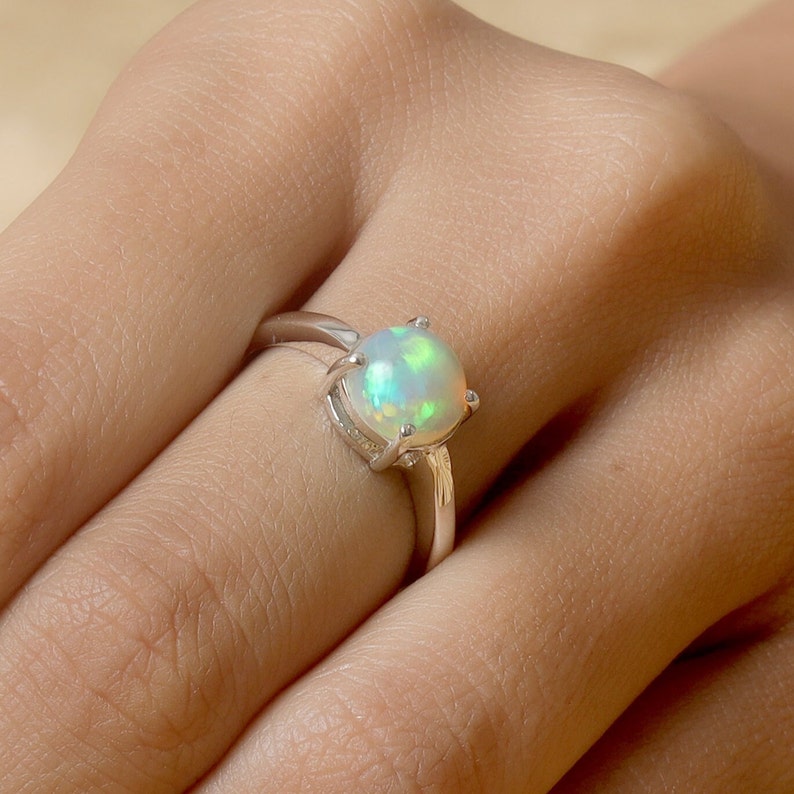 Ethiopian Opal Ring, Solid 925 Sterling Silver Ring, Women Ring, Dainty Ring, Minimalist Ring, Stacking Ring, Promise Ring, Engagement Ring image 2
