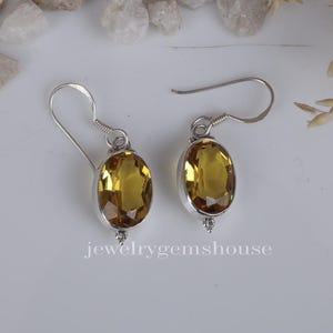 Citrine Earrings, 925 Solid Sterling Silver Earrings, Oval Gemstone Earrings, Healing Crystal Jewelry, Handmade Earrings, Anniversary Gifts
