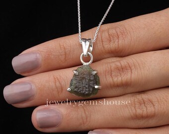 Natural Moldavite Pendant 925 Sterling Silver Pendant, Rough Stone Pendant, Bohemian Jewelry, Handmade Pendant, Genuine Moldavite Pendant