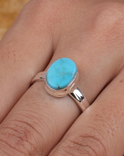 Arizona Turquoise Ring, 925 Sterling Silver Ring, Oval Turquoise