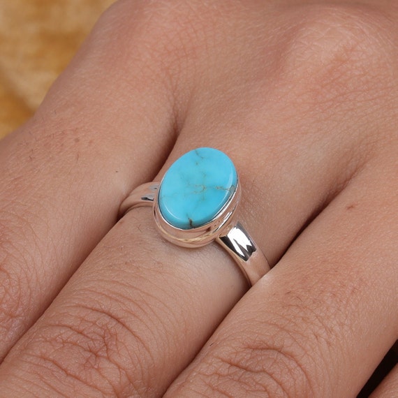 指輪・リング Arizona White Turquoise Ring Hand Made Arizona Turquoise Ring, 925 Sterling Silver Ring, Oval Turquoise