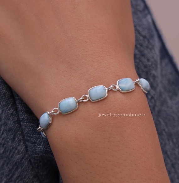 Larimar Bracelet, 925 Sterling Silver Bracelet, Blue Gemstone