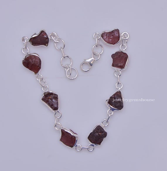 Bracelet Argent Vintage Avec Perles Grenats - Occasion Bon état, Style Amitié, Pierre Naturelle