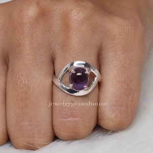 Amethyst Ring, 925 Sterling Silver Ring, February Birthstone Ring, Oval Gemstone Ring, Women Silver Ring, Handmade Jewelry, Anniversary Gift
