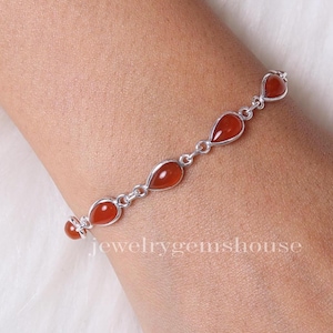 Natural Carnelian Bracelet, 925 Sterling Silver Bracelet, Handmade Bracelet, Women Silver Jewelry, Cabochon Bracelet, Wedding Gift For Women