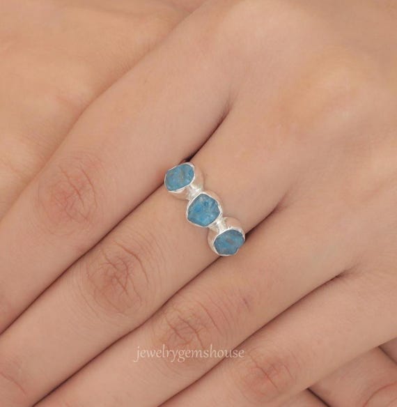 Bague En Argent 925 Sertie Cristal Apatite Bleu Taille 57 - Occasion Bon état - Cadeau Idéal