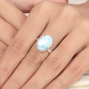 Larimar Silver Ring, Natural Larimar Gemstone Ring, Solid 925 Sterling Silver Ring, Larimar Statement Ring, Oval Larimar Ring, Handmade Ring