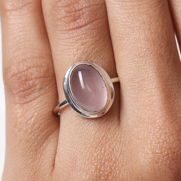 Rose Quartz Ring, 925 Solid Sterling Silver Ring, January Birthstone Ring, Oval Gemstone Ring, Healing Crystal Ring, Handmade Jewelry Ring