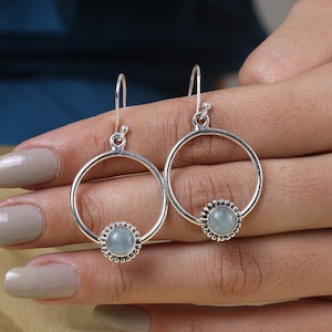 Aquamarine Earrings, 925 Sterling Silver Earrings, Boho Earring, Handmade Earrings, Earrings for Women, Gift for Her, Gemstone Earrings