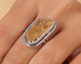 Natural Citrine Ring, 925 Sterling Silver Ring, Rough Gemstone Ring, Handmade Ring, Boho Ring, Statement Ring, Bohemian Ring, Gift for Her