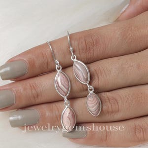 Natural Rhodochrosite Earrings, 925 Sterling Silver Earrings, Natural Gemstone Earrings, Handmade Silver Jewelry, Anniversary Gift for Women