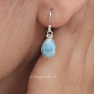 Larimar Earrings, 925 Solid Sterling Silver Earrings, Dangle Drop Earrings, Halloween Jewelry, Dominican Larimar Earrings, Christmas Gift
